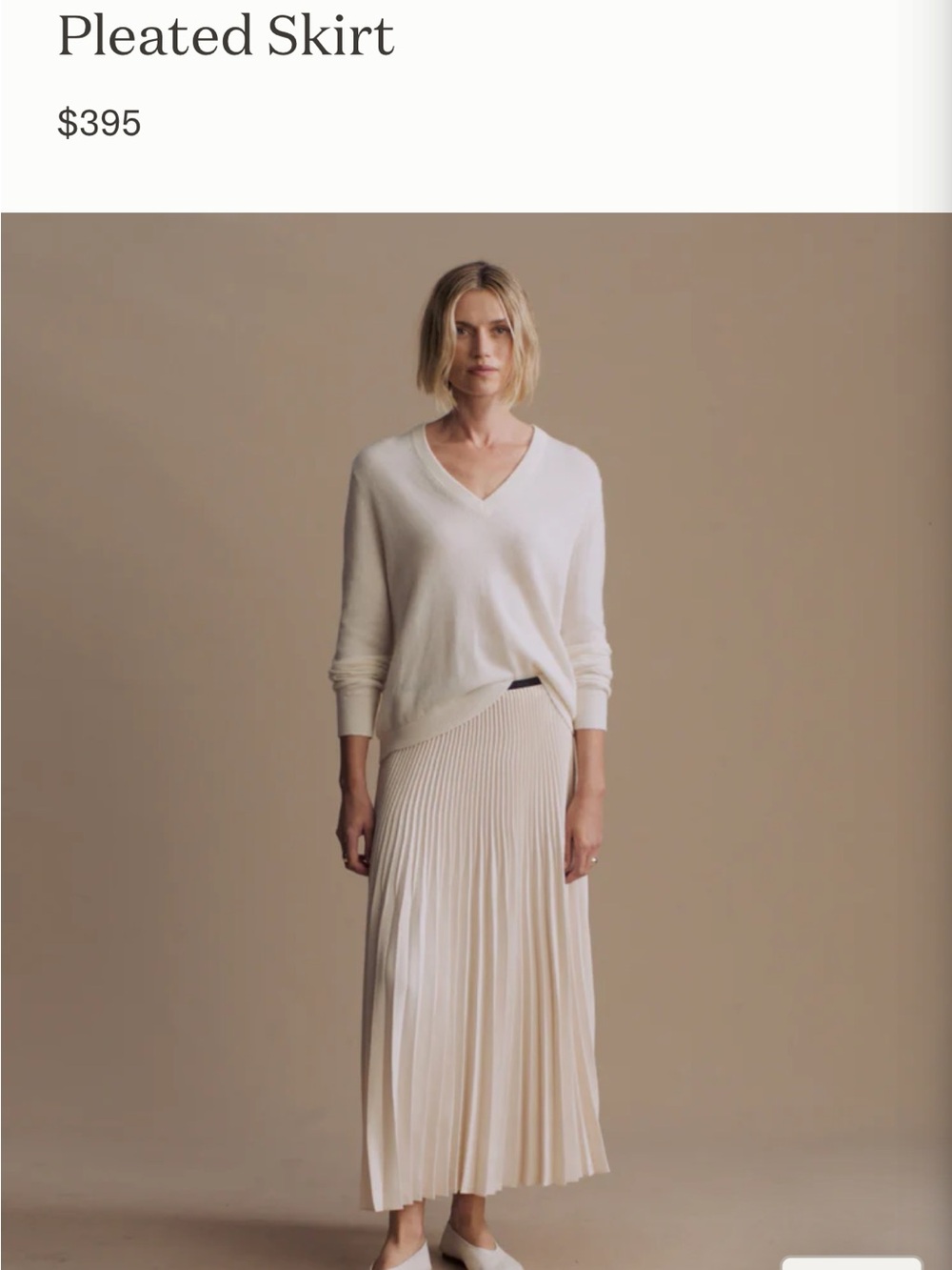 Cream Pleated Midi Skirt